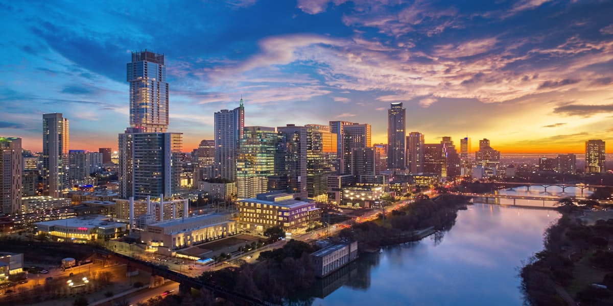 Austin Texas skyline at sunset